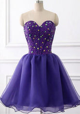 A-line Sweetheart Sleeveless Tulle Short/Mini Homecoming Dress with Beading Rhinestone