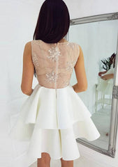 A-Line V-Neck Elastic Satin Short Dress with Ruffles