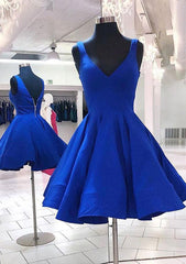 A-line V Neck Sleeveless Satin Short Dress for Homecoming