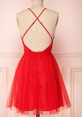 A-line V Neck Sleeveless Tulle Short/Mini Homecoming Dress With Pleated