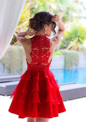 A-Line/Princess Halter Chiffon Homecoming Dress with Lace Ruffles