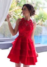 A-Line/Princess Halter Chiffon Homecoming Dress with Lace Ruffles
