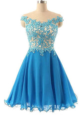 A-Line/Princess Off-The-Shoulder Short/Mini Tulle Cocktail Dress with Appliqued Beaded Detail