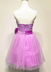 A-Line/Princess Strapless Short/Mini Tulle Dress with Appliqued Bowknot