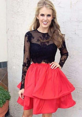 A-Line/Princess Taffeta Cocktail Dress with Lace Knee-Length