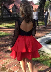 A-Line/Princess Taffeta Cocktail Dress with Lace Knee-Length