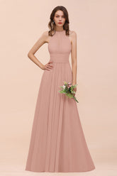 Elegant Chiffon Jewel Ruffle Champagne Affordable Bridesmaid Dress Online