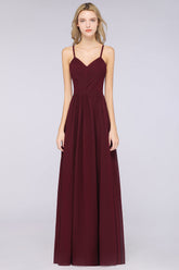 Elegant Chiffon V-Neck Burgundy Bridesmaid Dresses With Spaghetti-Straps