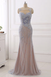 Elegant Jewel Sleeveless Mermaid Prom Dresses Pearls with Appliques Online