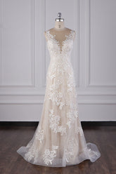 Elegant Jewel Tulle Lace Wedding Dress Appliques Sleeveless Mermaid Bridal Gowns Online