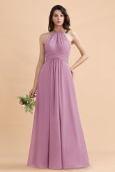 Elegant Jewel Wisteria Chiffon Ruffles Bridesmaid Dress with Pockets On sale