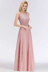 Elegant Lace Jewel Sleeveless Dusty Rose Bridesmaid Dress Online