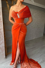 Elegant Long Mermaid One Shoulder Sleeveless Evening Dress With Side Slit