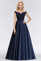 Elegant Off-the-Shoulder Ruffle Navy Lace Bridesmaid Dresses with Beads