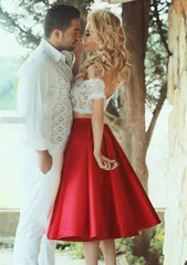 Elegant Off-The-Shoulder Satin Homecoming Dress With Appliqued Lace