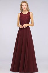 Elegant Roud Neckline Sleeveless Burgundy Lace Bridesmaid Dress Online