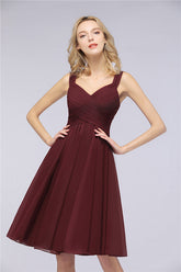 Elegant Ruffle Straps Short Burgundy Bridesmaid Dresses Online