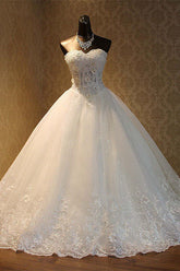 Elegant Strapless Tulle Ball Gown Wedding Dress Appliques Sequined Sweetheart Bridal Gowns On Sale