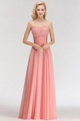 Elegant Sweetheart Ruffle Pink Bridesmaid Dresses with Appliques