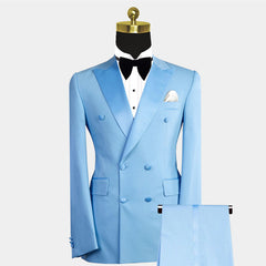 Newinlook Blue Double-Breasted Peaked Lapel Wedding Suit for Men’s Parties