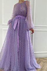 Newinlook Lilac Mermaid Beadings Jewel Evening Dress With Belt Pearls