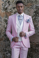 Newinlook Pink Wedding Suit with Notch Lapel - Groom Tuxedo for Men