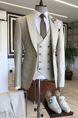 Newinlook Elegant Light Khaki Three-Piece Blazer Suit with Peaked Lapel