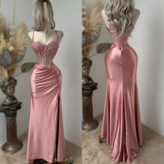Newinlook Sweetheart Exquisite Spaghetti-Straps Embroidery Split Evening Dress