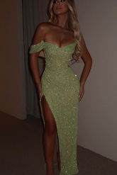 One Shoulder Strapless Sleeveless Long Mermaid Formal Dress With Split