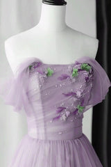 Newinlook Lilac Beadings Off-The-Shoulder Appliques Evening Dress With Tulle