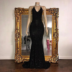 Newinlook V-Neck Mermaid Elegant Halter Evening Dress With Sequins
