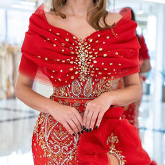 Newinlook Elegant Red Off-The-Shoulder Evening Dress With Split