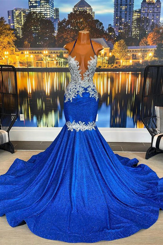 Newinlook Chic Royal Blue Sleeveless Beading Mermaid Evening Dress