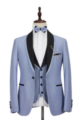 Newinlook Fashionable Light Blue One-Button Suit with Black Shawl Lapel for Reception