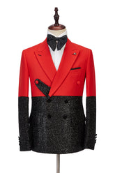 Newinlook High-Quality Bright Red Tuxedo with Sparkling Black Peak Lapel
