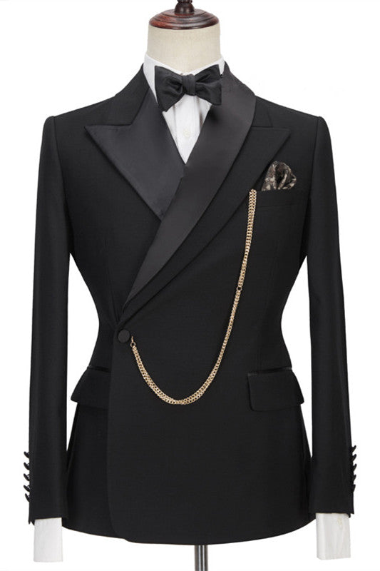 Newinlook Fashionable Black Groom’s Suit with Peaked Lapel for Weddings