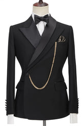 Newinlook Fashionable Black Groom’s Suit with Peaked Lapel for Weddings
