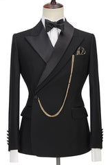Newinlook Fashionable Black Groom’s Suit with Peaked Lapel for Weddings