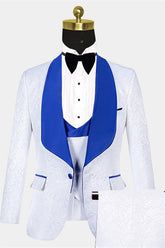 Newinlook Blue Jacquard Tuxedo Suit with Shawl Lapel - Fashionable for Groom