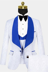 Newinlook Blue Jacquard Tuxedo Suit with Shawl Lapel - Fashionable for Groom