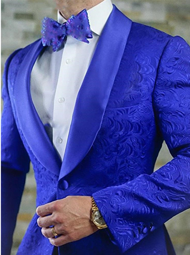 Newinlook Royal Blue Two Pieces Jacquard Shawl Lapel Wedding Blazer