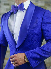 Newinlook Royal Blue Two Pieces Jacquard Shawl Lapel Wedding Blazer