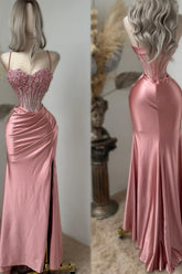 Newinlook Sweetheart Exquisite Spaghetti-Straps Embroidery Split Evening Dress