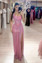 Strapless Sleeveless Mermaid Long Formal Dress With High Split