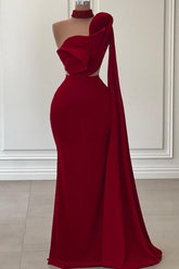 Fabulous Long Burgundy One-Shoulder Mermaid Sleeveless Prom Gown with Ruffles
