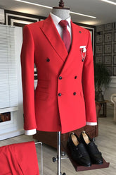 Newinlook Fashionable Double-Breasted Red Wedding Suit with Peaked Lapel for Groom