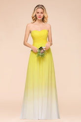 Fashionable Sweetheart Ruffle Yellow Ombre Bridesmaid Dress