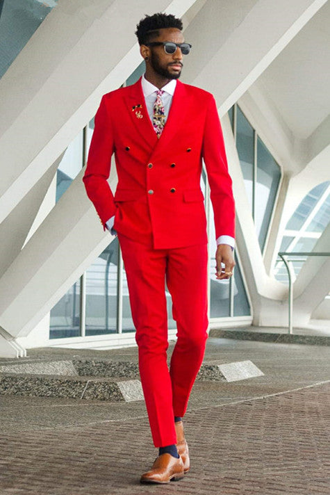 Newinlook New Red Double-Breasted Marriage Suit with Peaked Lapel