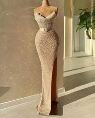 Fabulous Strapless Sweetheart Long Mermaid Prom Dresses with Beads and Sequins
