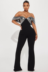 Newinlook Gorgeous Sweetheart Off-the-Shoulder Sequins Party Jump Suit